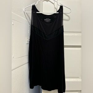 Torrid Super Soft Knits tank with sheer and lace; black, size 1